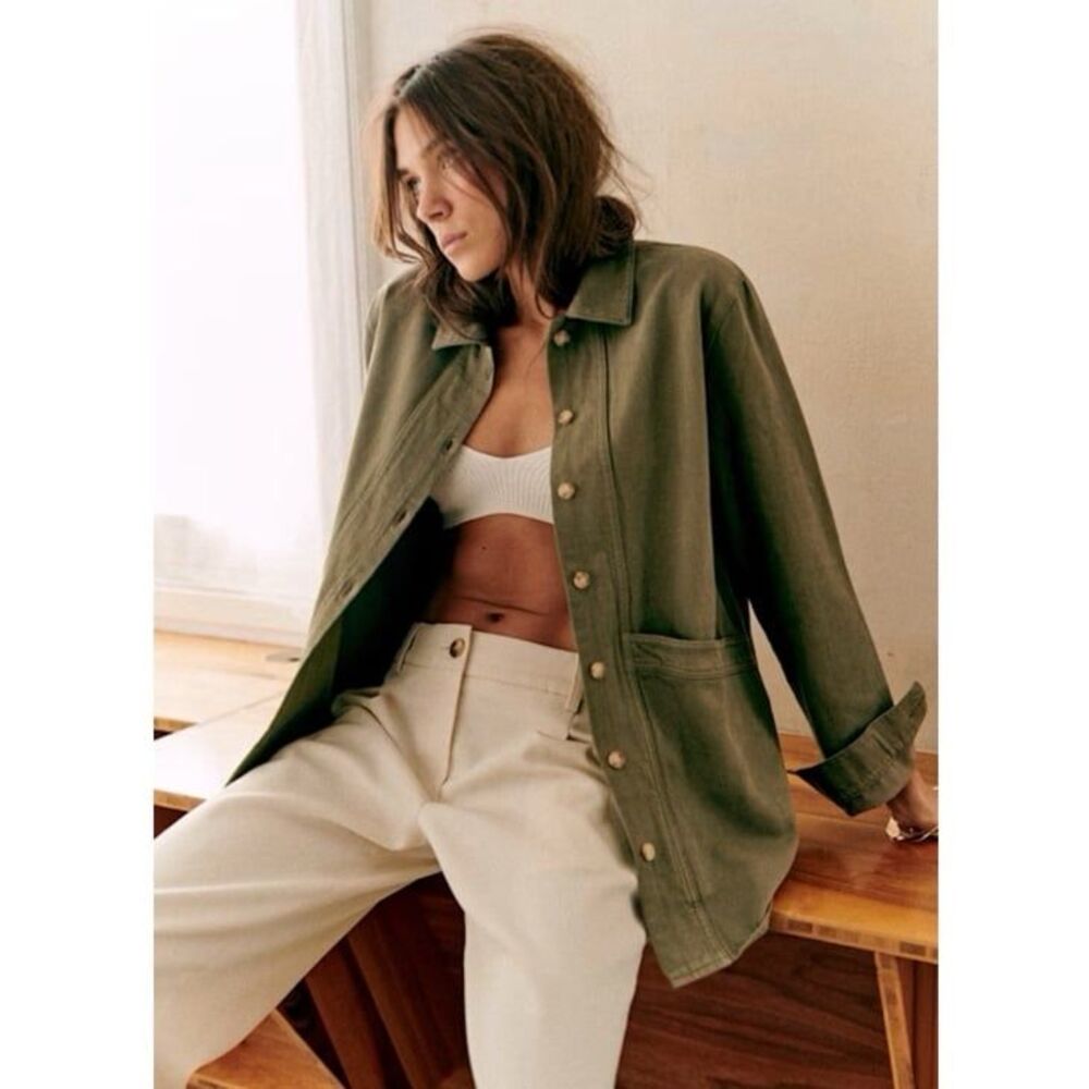 Sezane Will Shirt Jacket in Olive Green Size XXS